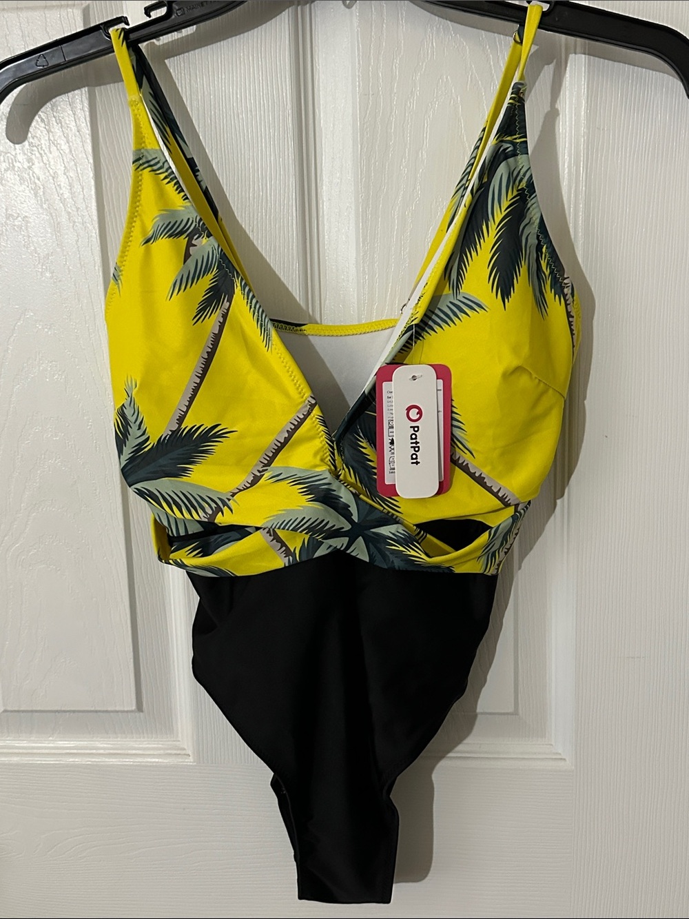 PatPat Yellow and Black Palm-Print women’s One-Piece Swimsuit Size XL